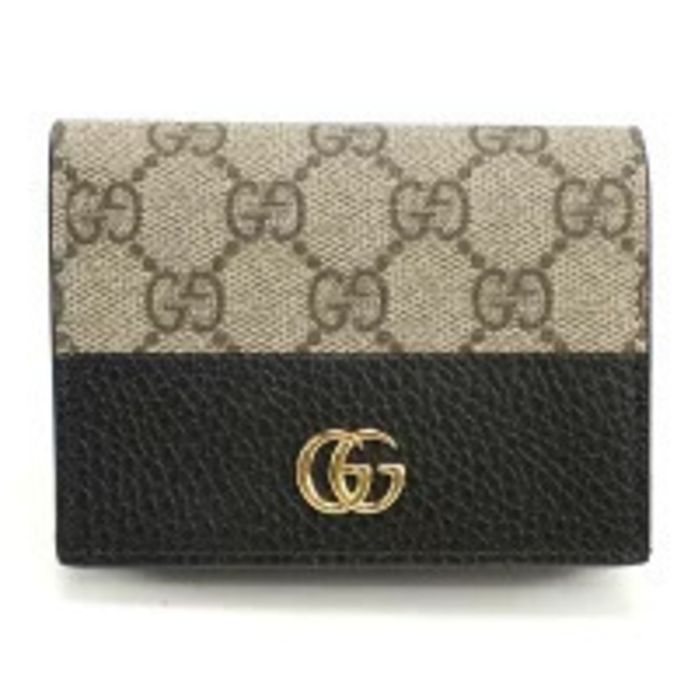 Gucci Bi fold Wallet Compact GG Supreme Card Case Wallet Leather Black